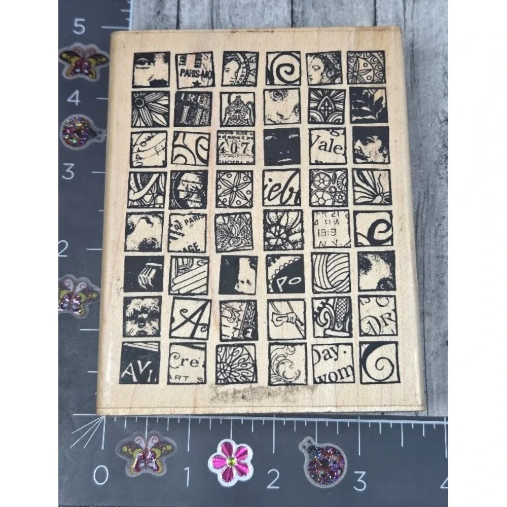 Uptown Collage Pieces Time To Fly 124055 Rubber Stamp Wood #G1